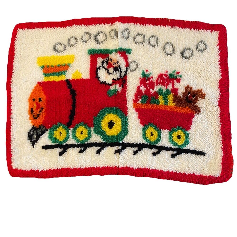 Caron Christmas Express Latch Hook Rug or Wall Hanging 1981 TRAIN Vintage